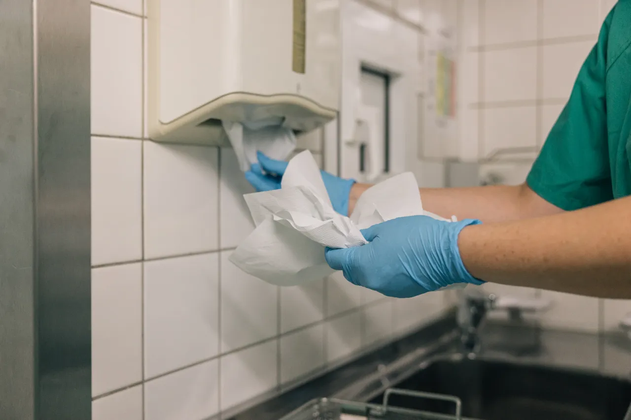 Doctor hands with gloves in medical office